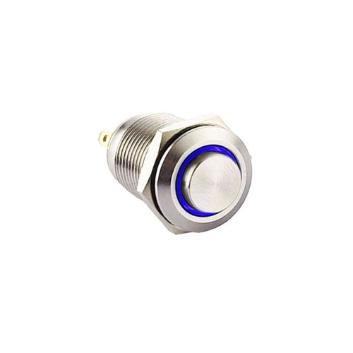 12mm push button switch with ring LED Illumination, Anti-vandal, Push button metal switches, switches with LED illumination, single LED Illumination, bi-colour LED illumination, RGB Illumination. RJS Electronics Ltd.
