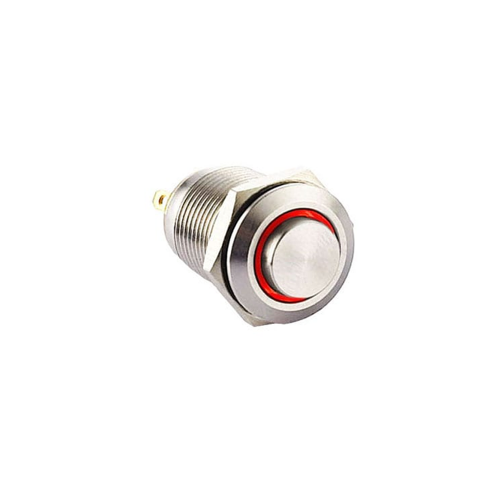 12mm push button switch with ring LED Illumination, Anti-vandal, Push button metal switches, switches with LED illumination, single LED Illumination, bi-colour LED illumination, RGB Illumination. RJS Electronics Ltd.