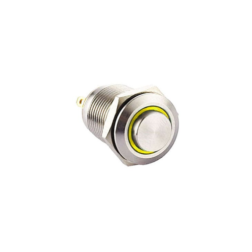 12mm push button switch with ring LED Illumination, Anti-vandal, Push button metal switches, switches with LED illumination, single LED Illumination, bi-colour LED illumination, RGB Illumination. RJS Electronics Ltd.