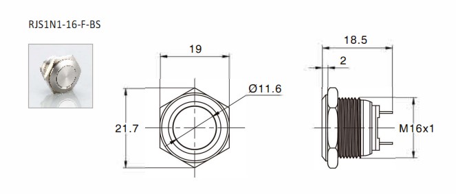 Drawing for anti vandal metal push button switch, rjs electronics ltd