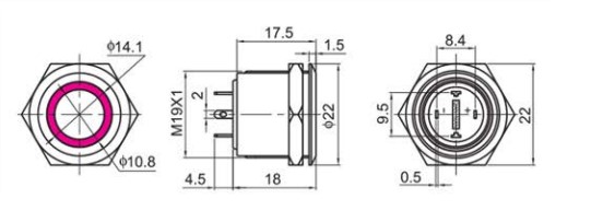 19mm antivandal drawing, rjs electronics ltd