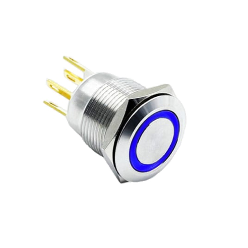 19mm metal push button switch, ring LED illuminated, antivandal switch, LED SWITCHES, panel mount RJS Electronics Ltd