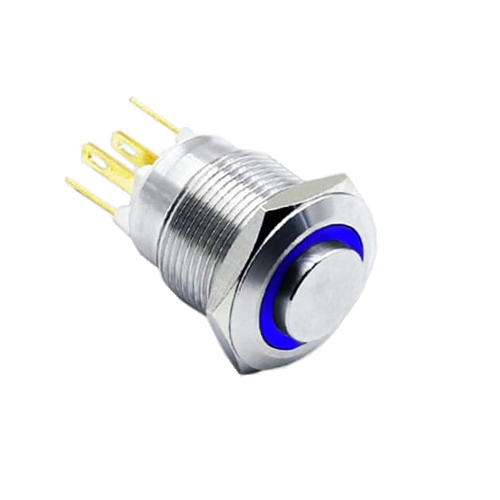 19mm metal push button switch, ring LED illuminated, antivandal switch, panel mount RJS Electronics Ltd