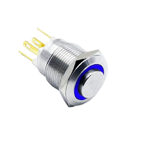 19mm metal push button switch, ring LED illuminated, antivandal switch, LED SWITCHES, panel mount RJS Electronics Ltd