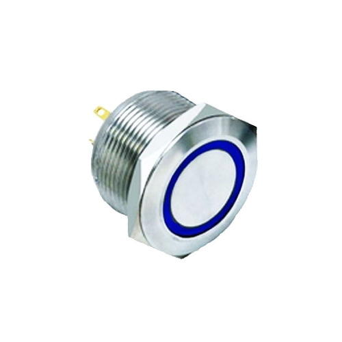 22mm metal push button switch, Ring LED illuminated, antivandal switch, panel mount, RJS Electronics Ltd