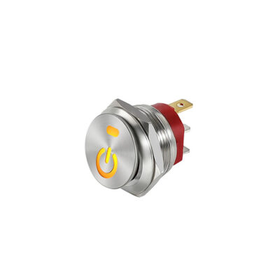 metal anti vandal rocker switch, led illuminated, power symbol, rjs electronics ltd