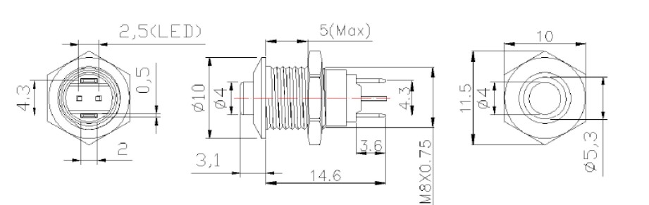 drawing for RJS1N1-8L-H-R~65A 8mm antivandal push switch, rjs electronics ltd