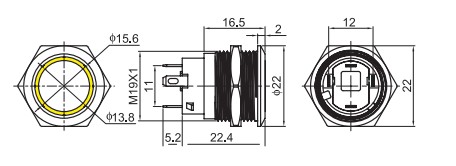 Drawing for RJS1N1P-19L-F-R-67Q metal switch with led illumination, rjs electronics ltd
