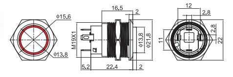 Drawing for RJS1N1P high head led button, metal anti vandal switch, rjs electronics ltd