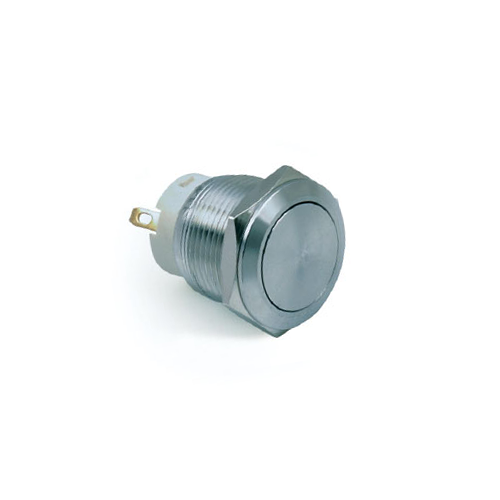 22mm metal push button switch, with LED illumination, High Head, Flat Head, Momentary, Latching, Ring LED illumination, Power Symbol, custom finishes, single LED illumination, RJS Electronics Ltd