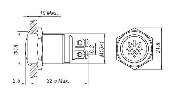 16mm buzzer, drawing, rjs electronics ltd
