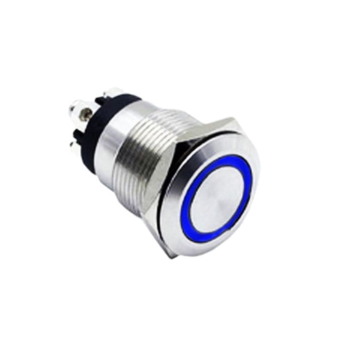 19mm metal push button switch, ring LED illuminated, antivandal switch, panel mount, LED SWITCHES, RJS Electronics Ltd