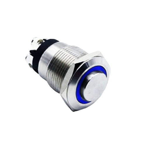 19mm metal push button switch, ring LED illuminated, antivandal switch, panel mount, LED SWITCHES, RJS Electronics Ltd