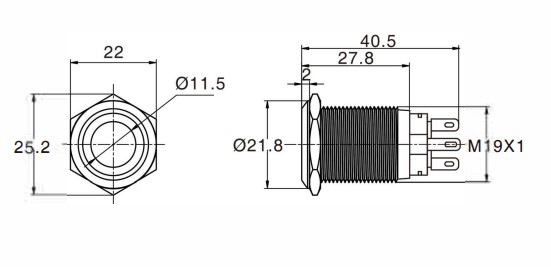 19mm antivandal switch drawing, rjs electronics ltd