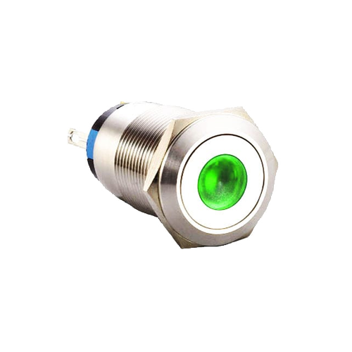19mm metal push button switch, dot LED illuminated, RGB LED, antivandal switch, panel mount, LED SWITCHES, RJS Electronics Ltd