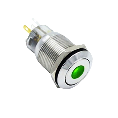 19mm metal push button switch, dot LED illuminated, antivandal switch, panel mount RJS Electronics Ltd