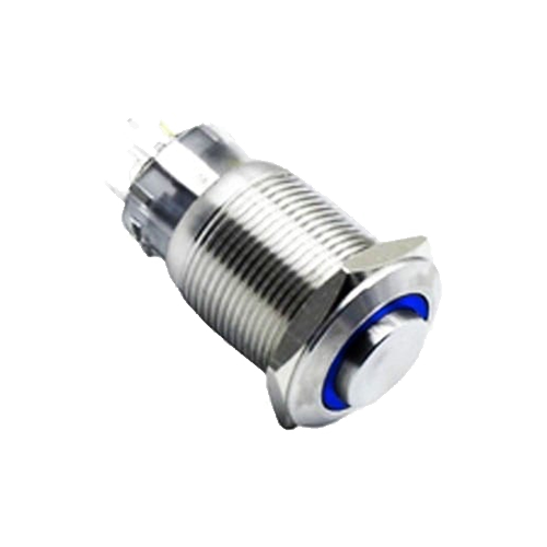 19mm metal push button switch, ring LED illuminated, antivandal switch, panel mount RJS Electronics Ltd