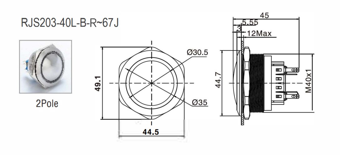 drawing for RJS203-40L(A)-B-R~67J antivandal switch