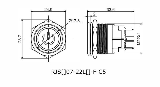 22mm antivandal switch, high current, rjs electronics ltd