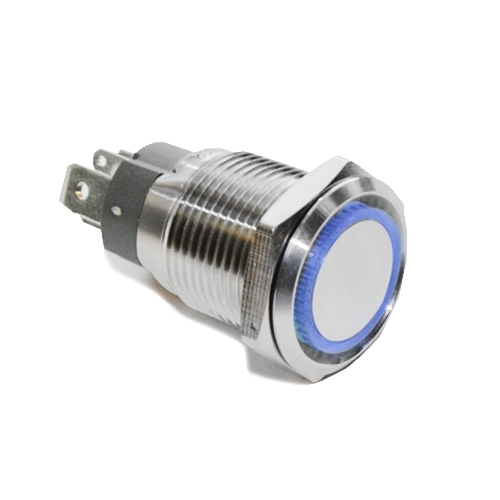 22mm metal push button switch, latching, ring led illumination, high current, panel mount, LED SWITCHES, rjs electronics ltd