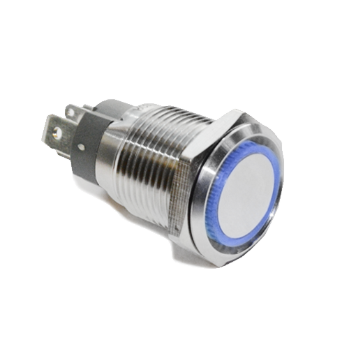 22mm metal push button switch, latching, ring led illumination, high current, panel mount, rjs electronics ltd