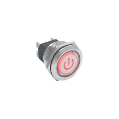 RJS207-25L(A)-F-C5~67J 25mm high current metal push button switch, power & ring LED illumination, antivandal switch, panel mount, LED SWITCHES, RJS Electronics Ltd