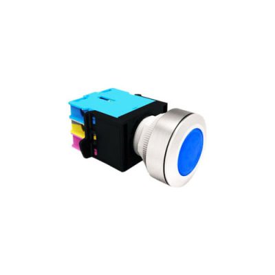 RJSAS30E Flat Illuminated Switch round plastic push button, terminal block mount, Led Switches, RJS Electronics Ltd