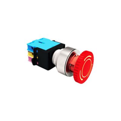 RJSAS30E Mushroom Emergency Stop Illuminated, LED illuminated plastic panel mount e-stop push button switch, LED switches, terminal block, RJS Electronics Ltd