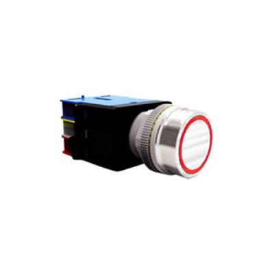 RJSMS22E Round Flat with Ring Light, led illuminated push button switch, Led Switches, terminal mount, RJS Electronics Ltd