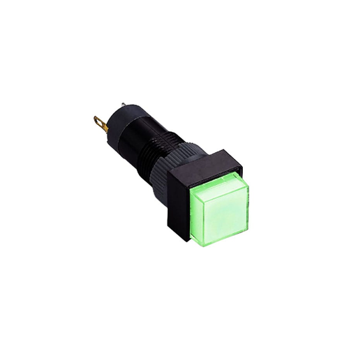 10mm square plastic push button switch, LED illuminated, panel mount, RJS Electronics Ltd.