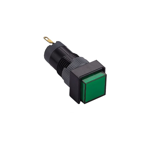 12mm push button switch, full led illumination, plastic square, panel mount switch, rjs electronics ltd