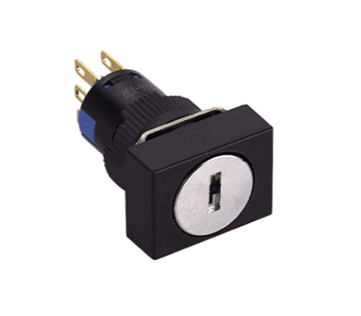 RJSPS16A rectangular key lock switch, non-illuminated, plastic panel mount switch, RJS Electronics Ltd