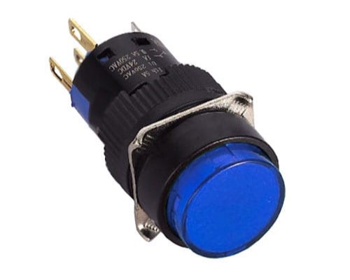 RJSPS16A Round Switch 16mm plastic push button switch, led illuminated, momentary or latching function, Led Switches, RJS Electronics Ltd