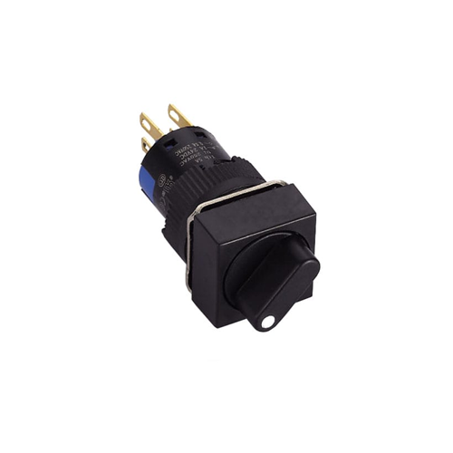 16mm square plastic selector switch, panel mount, non-illuminated, momentary or latching, rjs electronics ltd