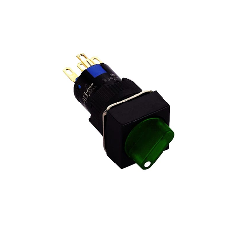 16mm plastic led illuminated selector switch, momentary or latching, solder lug terminals, panel mount, rjs electronics ltd