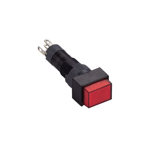 8mm plastic push button switch, panel mount, led illuminated switch, plastic rectangular cap, rjs electronics ltd