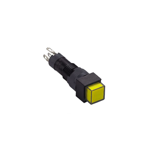 8mm plastic led illuminated push button switch, square plastic cap, panel mount, rjs electronics ltd