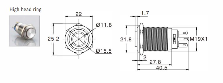 Drawing for anti vandal push button switch, rjs electronics ltd