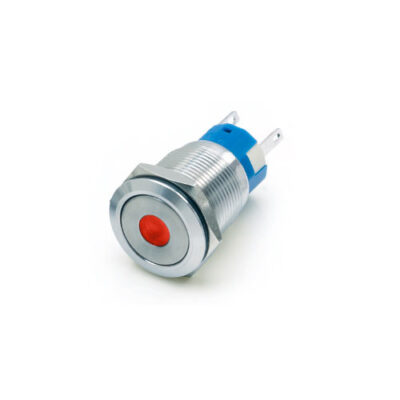 19mm Anti vandal push button switch, flat head dot LED button, LED SWITCHES, RJS electronics ltd