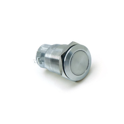 19mm metal push button switch, without LED illumination, LED Illumination, High Head, Flat Head, Momentary, Latching, Ring LED illumination, Power Symbol, custom finishes, single LED illumination, RJS Electronics Ltd