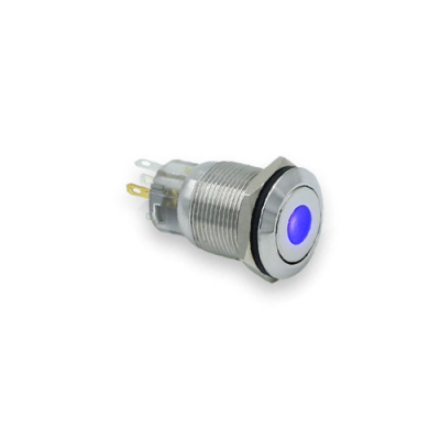 19mm metal push button switch, with LED illumination, LED Illumination, High Head, Flat Head, Momentary, Latching, Ring LED illumination, Power Symbol, custom finishes, single LED illumination, LED SWITCHES, RJS Electronics Ltd