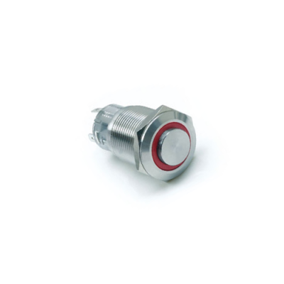 19mm metal push button switch, with LED illumination, LED Illumination, High Head, Flat Head, Momentary, Latching, Ring LED illumination, Power Symbol, custom finishes, single LED illumination, LED SWITCHES, RJS Electronics Ltd