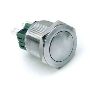 25mm, metal, anti-vandal push button switch, with no led illumination, RJS Electronics Ltd, 1NO / 2NO, momentary push button function