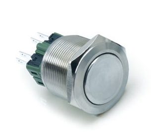 25mm, metal push button, anti-vandal switch, with no LED illumination, momentary function, customisable, IP67. RJS Electronics Ltd