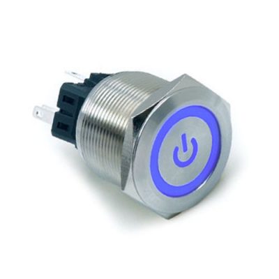 Metal, Push Button Switch, Single LED illumination, switch with illumination, Dot , Power Symbol with Ring LED push button switches, LED SWITCHES, RJS Electronics Ltd