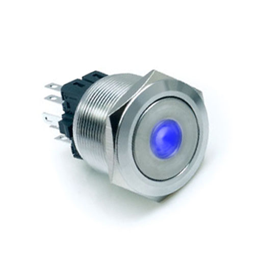 Metal, Push Button Switch, Single LED illumination, switch with illumination, Dot push button switches, LED SWITCHES, RJS Electronics Ltd