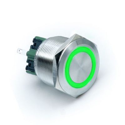 Metal, Push Button Switch, Single LED illumination, switch with illumination, LED SWITCHES, RJS Electronics Ltd