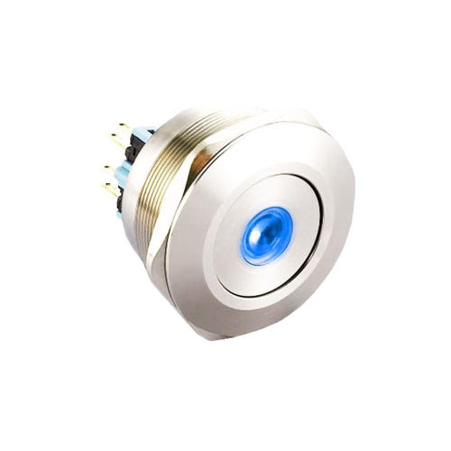 40mm metal anti vandal push button switch with dot led illumination. Available at RJS Electronics ltd