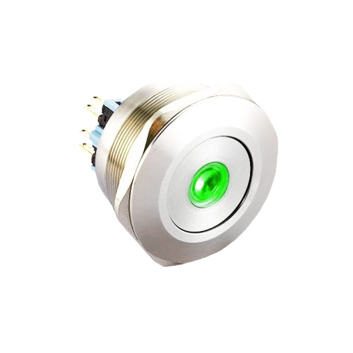 0mm metal anti vandal push button switch with dot led illumination. Available at RJS Electronics ltd