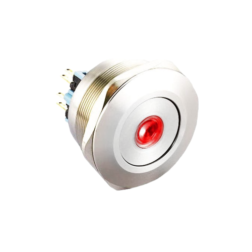 0mm metal anti vandal push button switch with dot led illumination. Available at RJS Electronics ltd